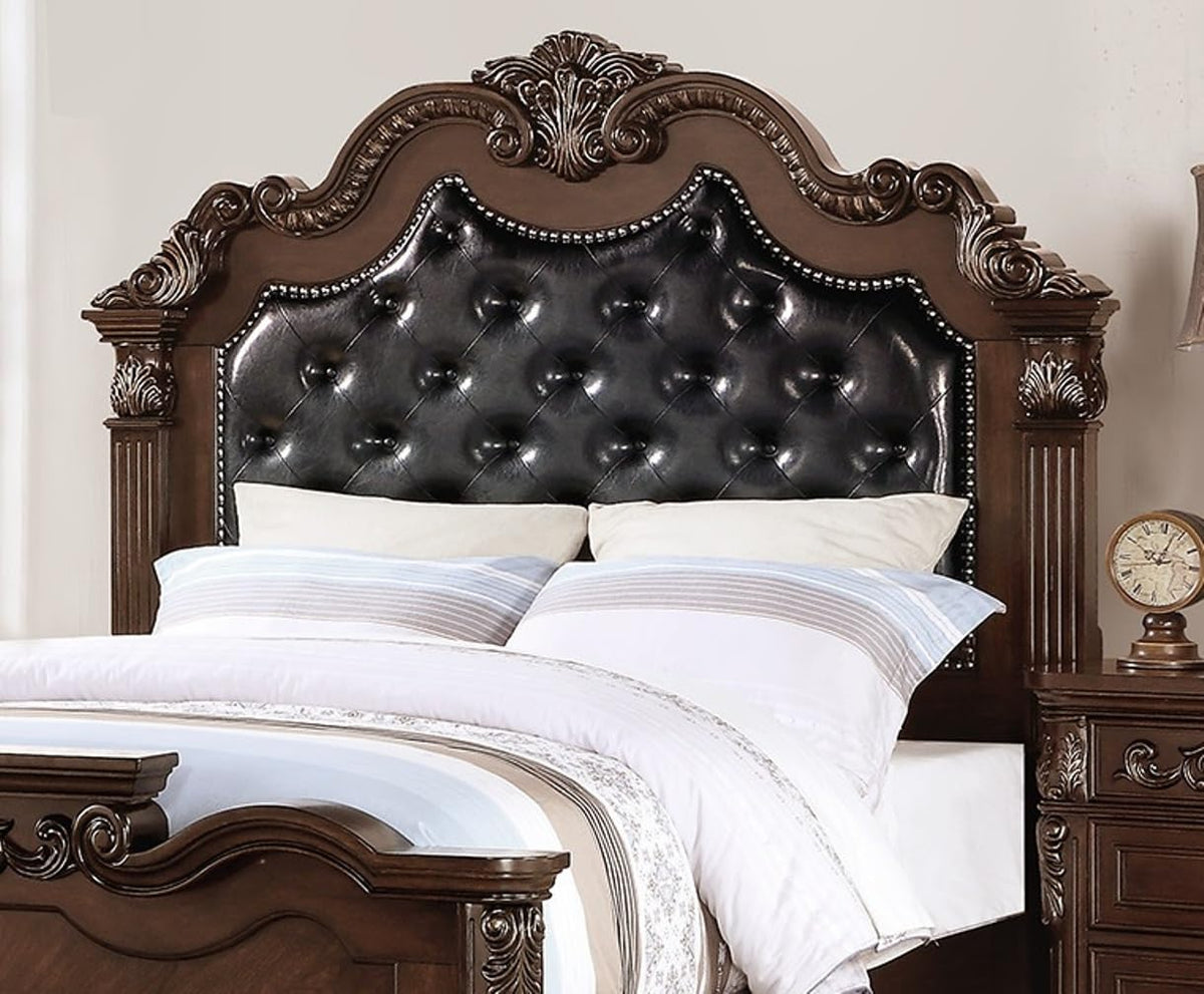 King Size Faux Leather Tufted Headboard Bed D47352