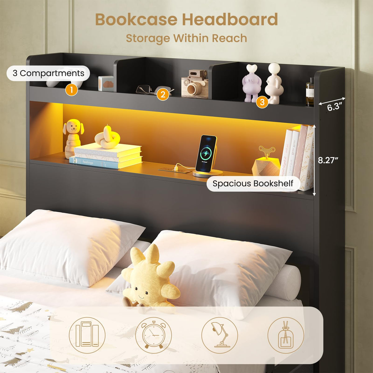 Twin Size Storage Bed Frame with 5 Drawers F2581