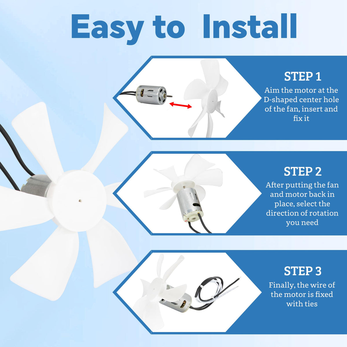 6 Inch White RV Vent Fan Blade with 12V D-Shaft Motor X7832