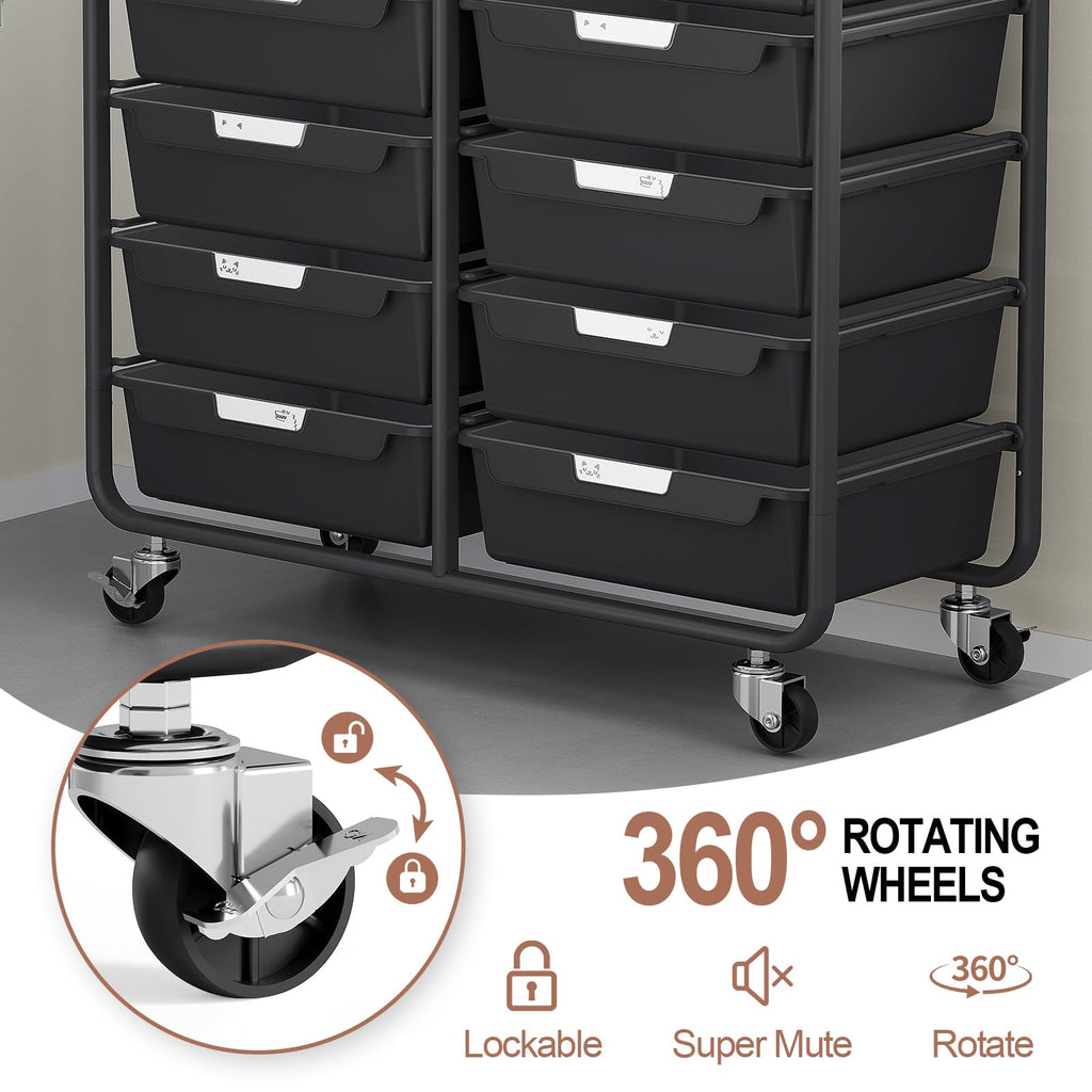 10 Drawer Rolling Storage Cart with Wooden Tabletop C577