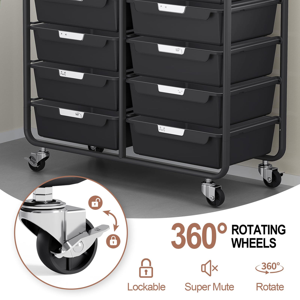 10 Drawer Rolling Storage Cart with Wooden Tabletop C577