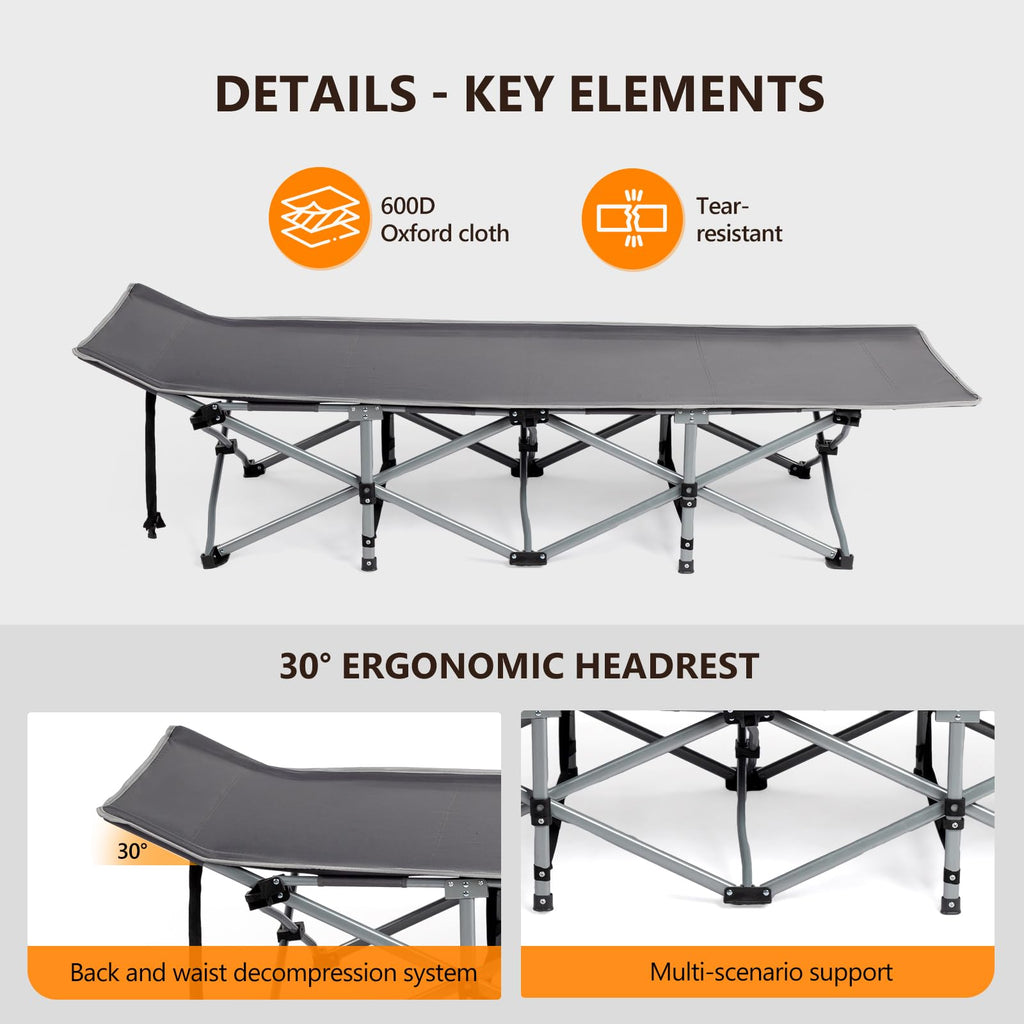 Folding Camping Cot Bed with Mattress and Pillow O74244