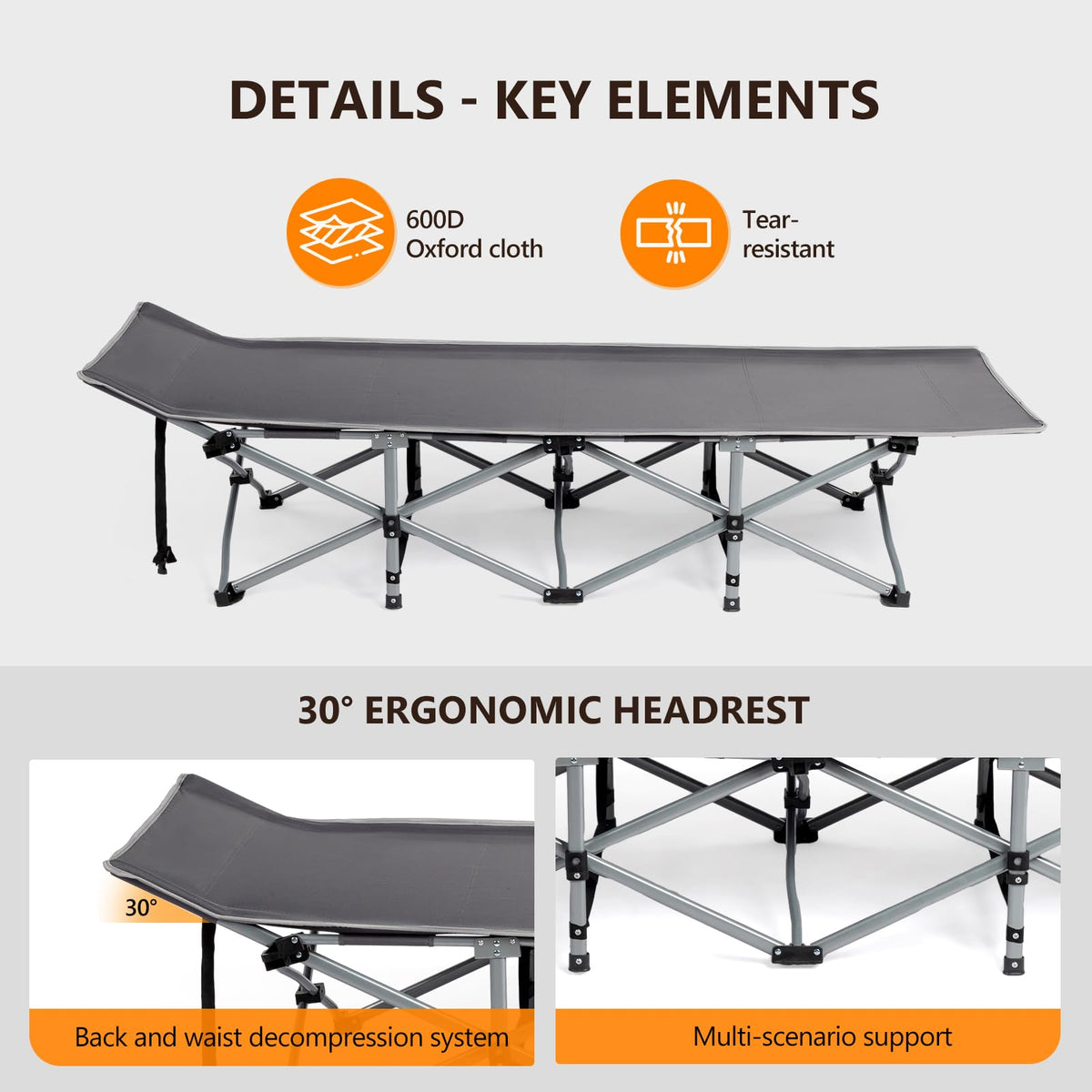 Folding Camping Cot Bed with Mattress and Pillow O74244