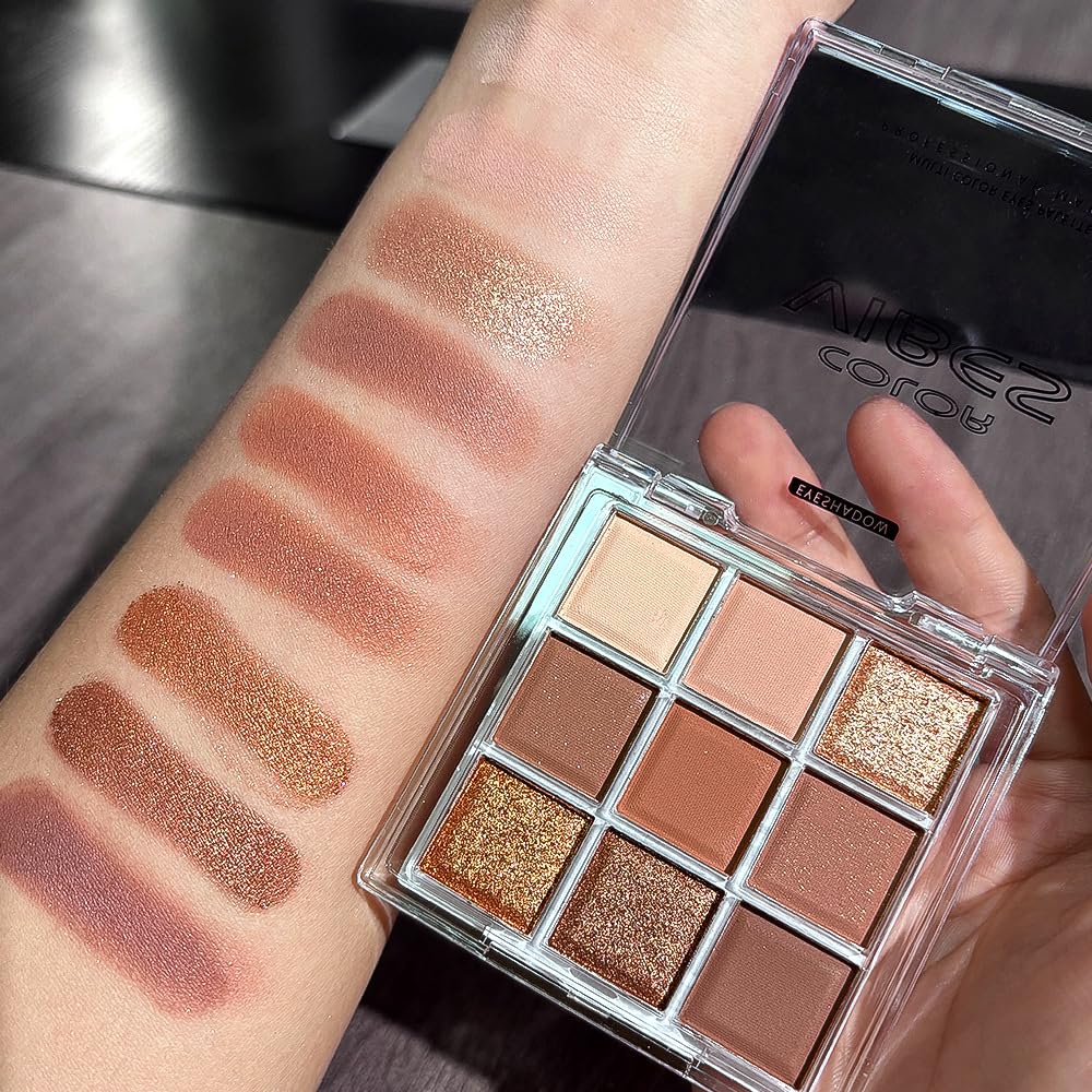 Golden Caramel 9 Warm Bronze & Nude Brown Eyeshadow Palette Matte & Metallic L387