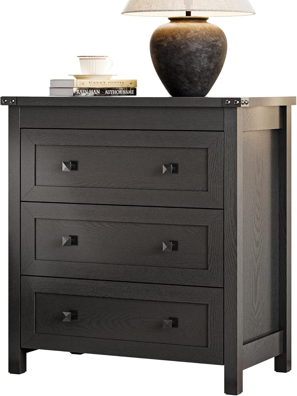 27.6" Wide Black 3 Drawer Wood Nightstand T8487