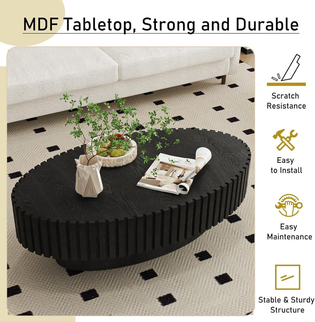 Black Oval Fluted Coffee Table A507
