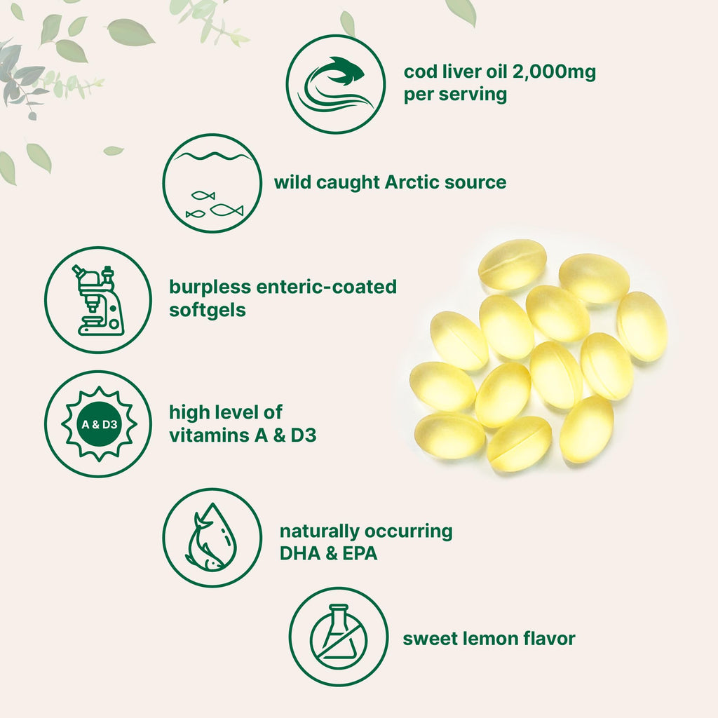 Omega 3 Fish Oil 4200mg & Cod Liver Oil 2000mg 360 Softgels Lemon Flavored F470