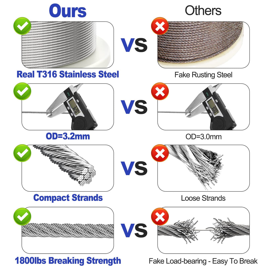 1/8" Stainless Steel Wire Rope Cable 7x7 Strands F874