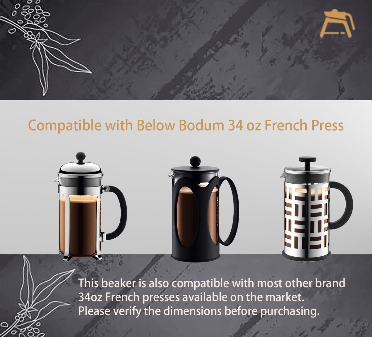 34 oz Borosilicate Glass French Press Replacement Beaker L89912