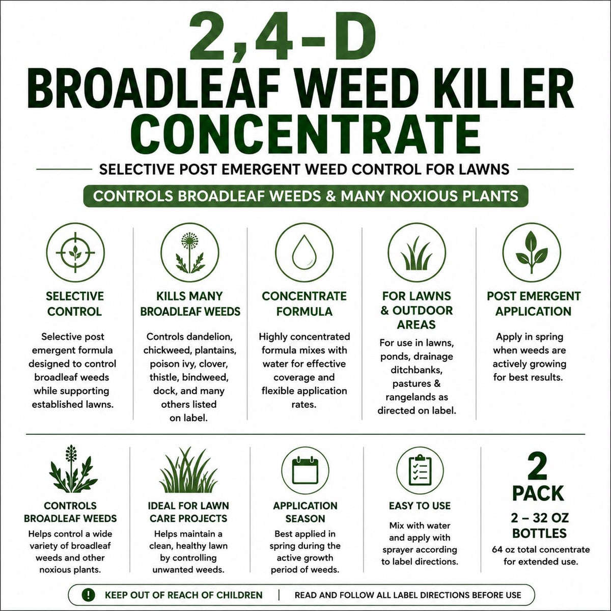 2,4-D Broadleaf Weed Killer Concentrate 32 oz 2 Pack P8138