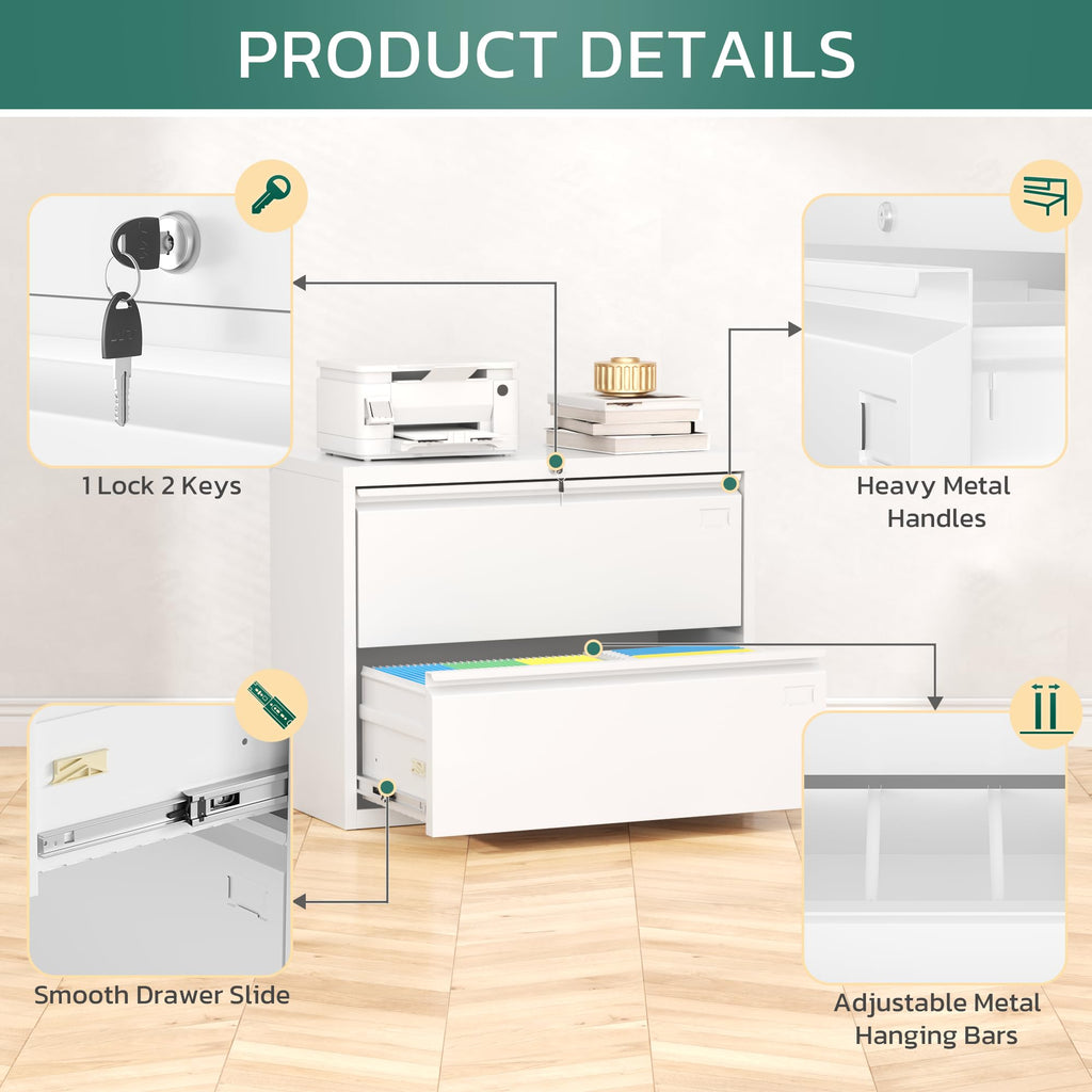 White 2 Drawer Metal File Cabinet with Lock U452472