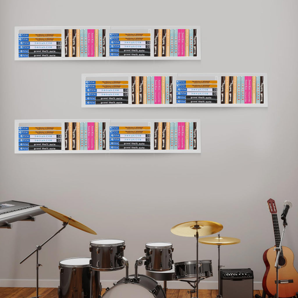 34 Inch Wall Mount Media Storage Rack, 3 pcs CD DVD Organizer Metal Shelf, White I9773