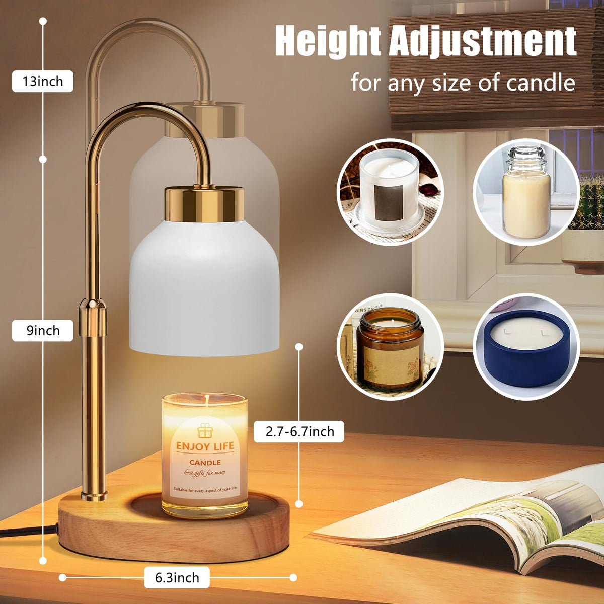 Candle Warmer Lamp with Dimmer Adjustable Height S41304