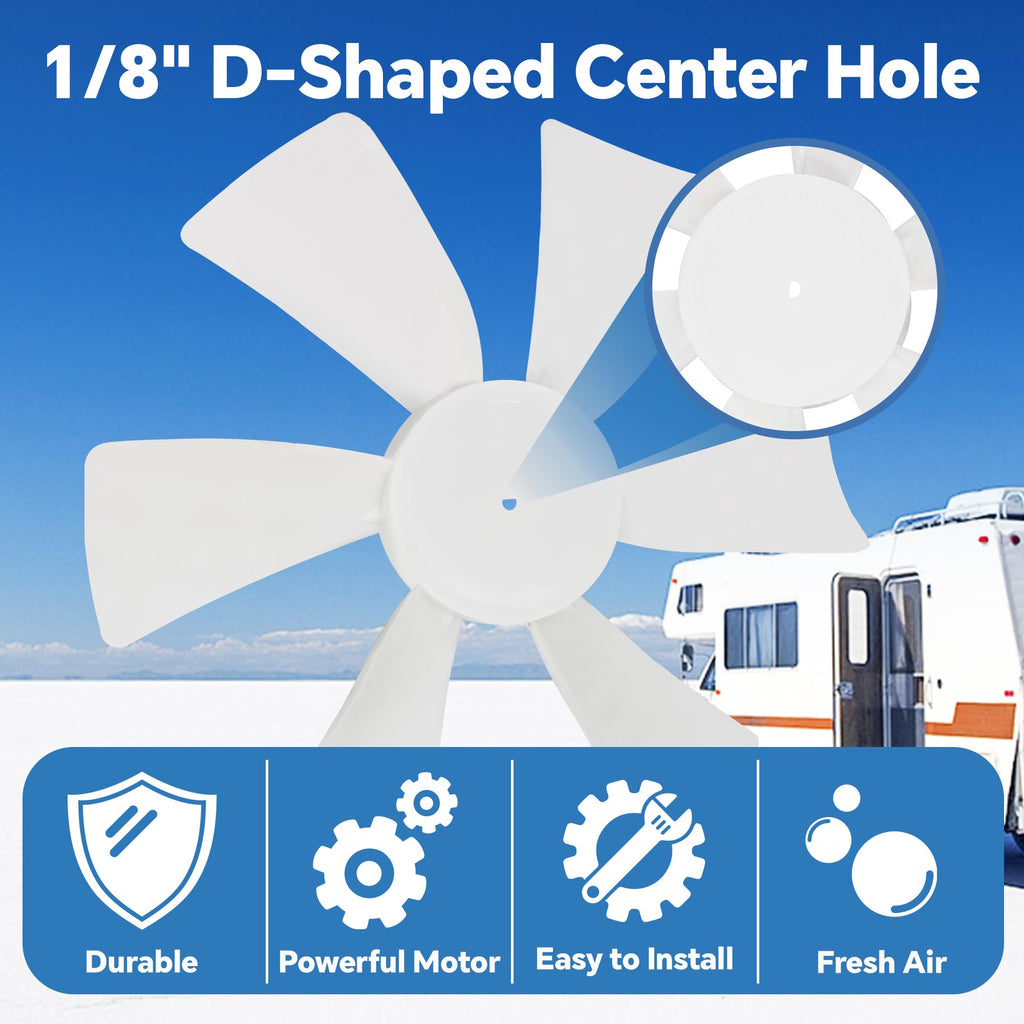 6 Inch White RV Vent Fan Blade with 12V D-Shaft Motor X7832