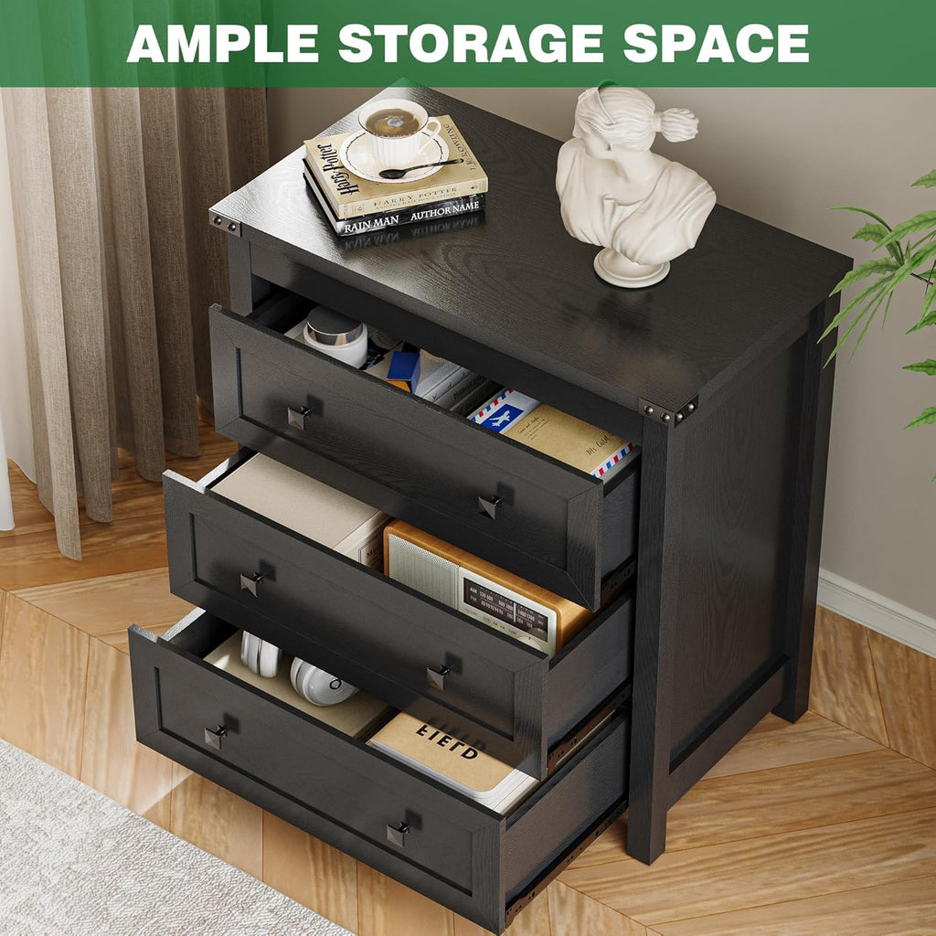 27.6" Wide Black 3 Drawer Wood Nightstand T8487