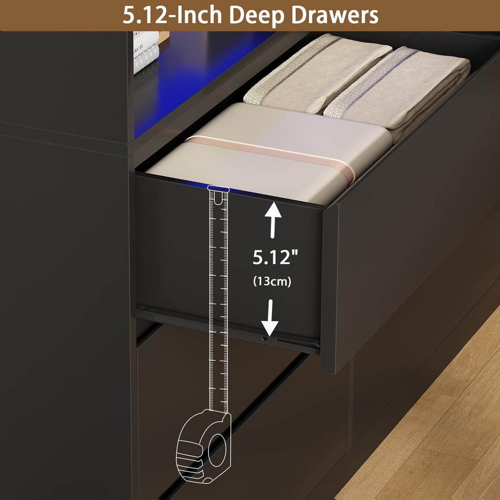 Black Dresser with LED Lights and Power Strip R315549