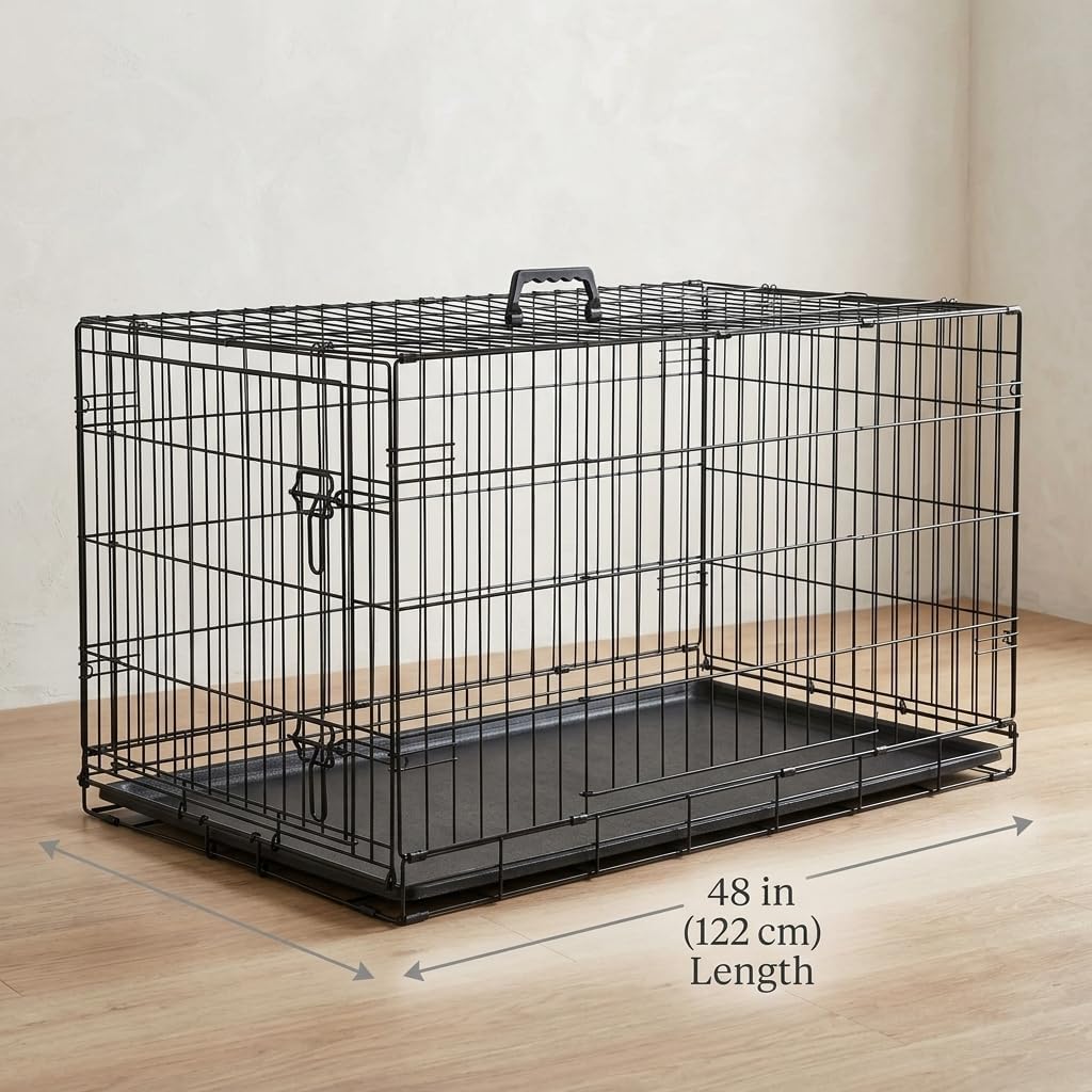 48 Inch Heavy Duty Folding Metal Wire Dog Crate with Double Doors M71049