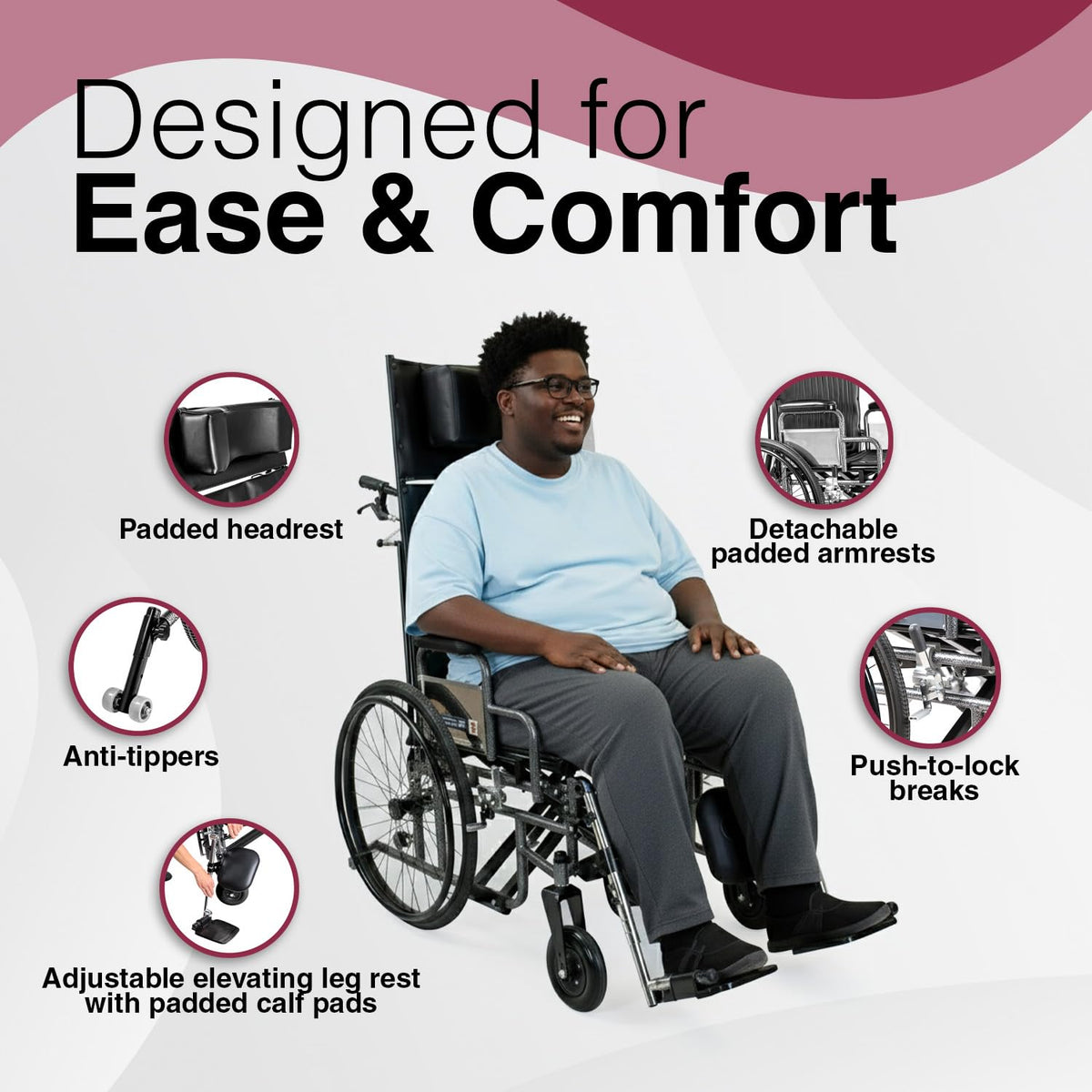 28" Wide Seat Bariatric Reclining Manual Wheelchair with Elevating Leg Rests B720706