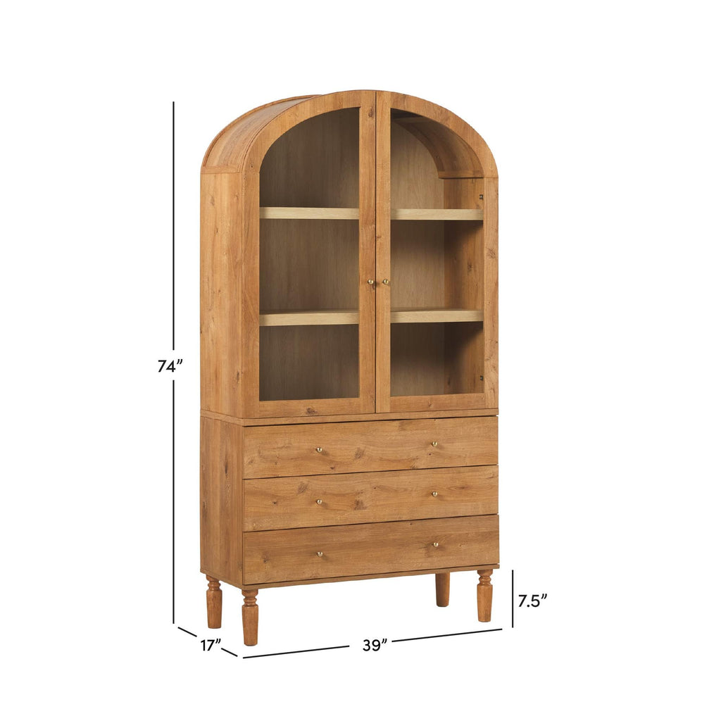 74 Inch English Oak Bookshelf Cabinet with Glass Doors W27028