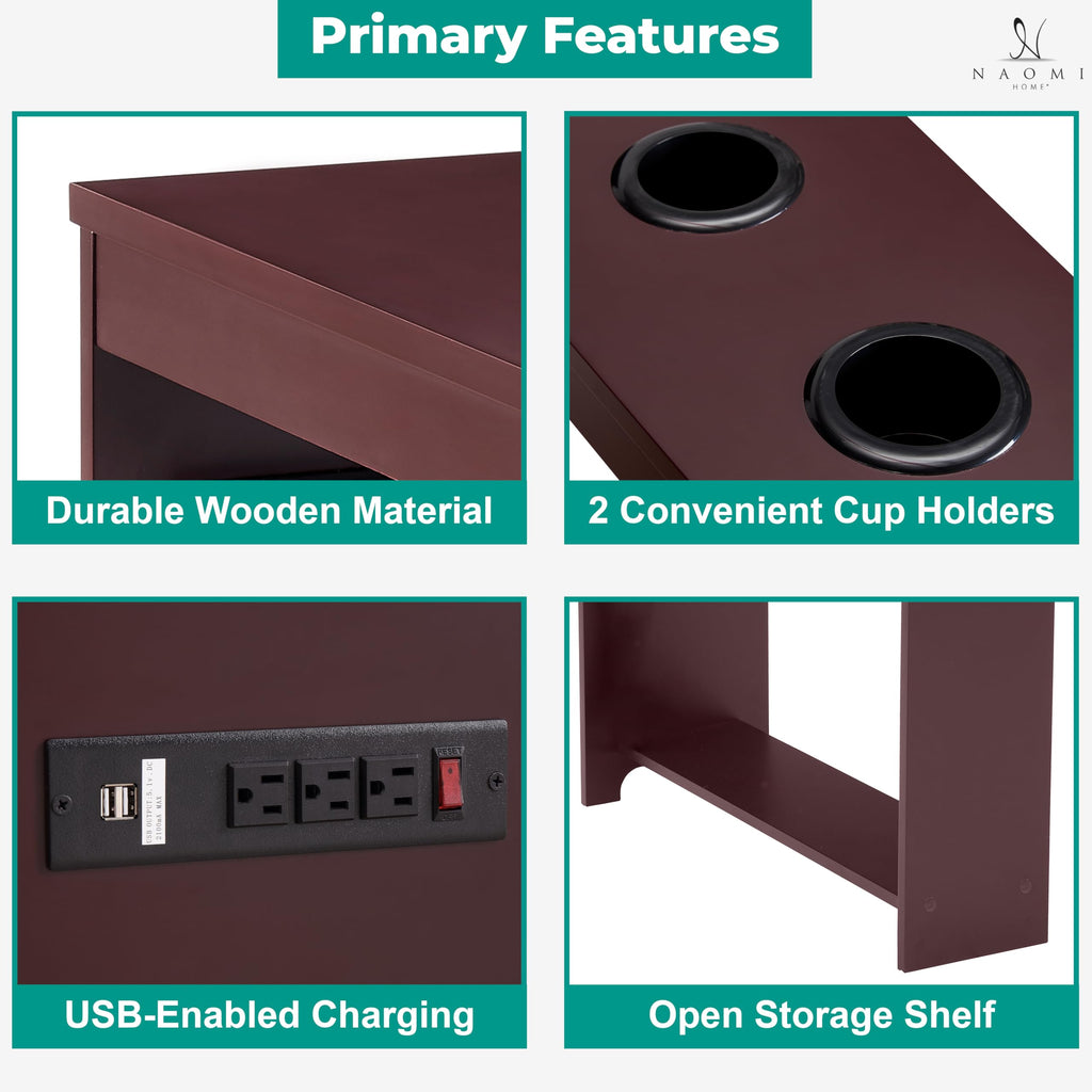 Cherry Nightstand with Charging Station V74743