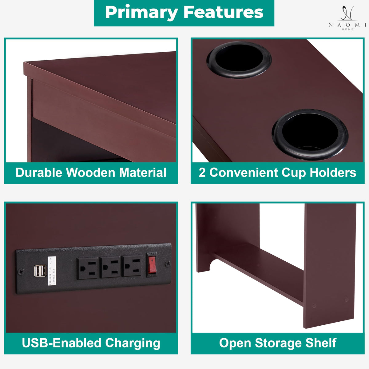 Cherry Nightstand with Charging Station V74743