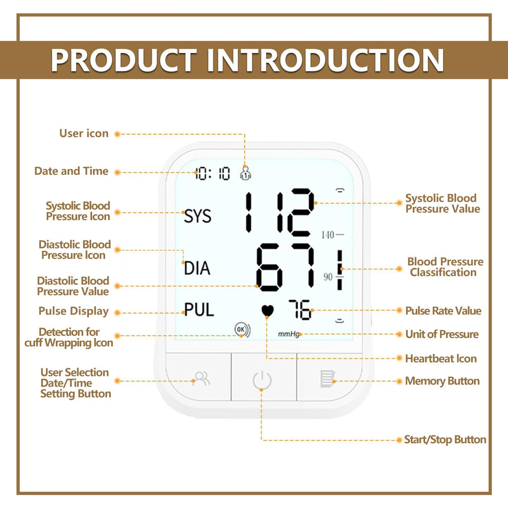 Upper Arm Blood Pressure Monitor, Automatic Digital with Voice Broadcast & Irregular Heartbeat Detection, Backlit LED Display, Adjustable Cuff 8.66-16.5'', 2x99 Memory & Guest Mode, AAA & Type-C I718
