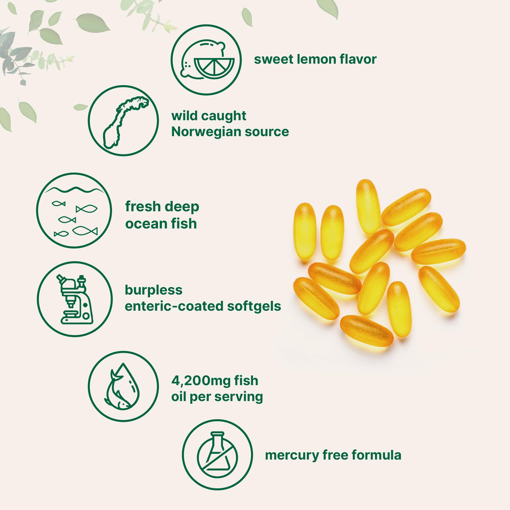 Omega 3 Fish Oil 4200mg & Cod Liver Oil 2000mg 360 Softgels Lemon Flavored F470