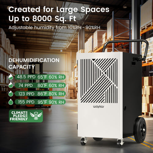 155 Pints Commercial Dehumidifier with Pump, Drain Hose and Washable Filter B423