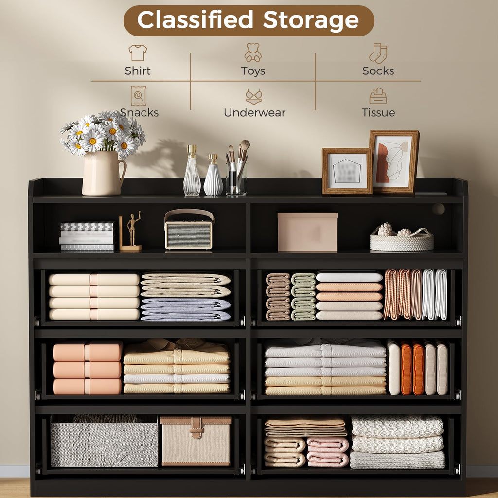 Black Dresser with LED Lights and Power Strip R315549