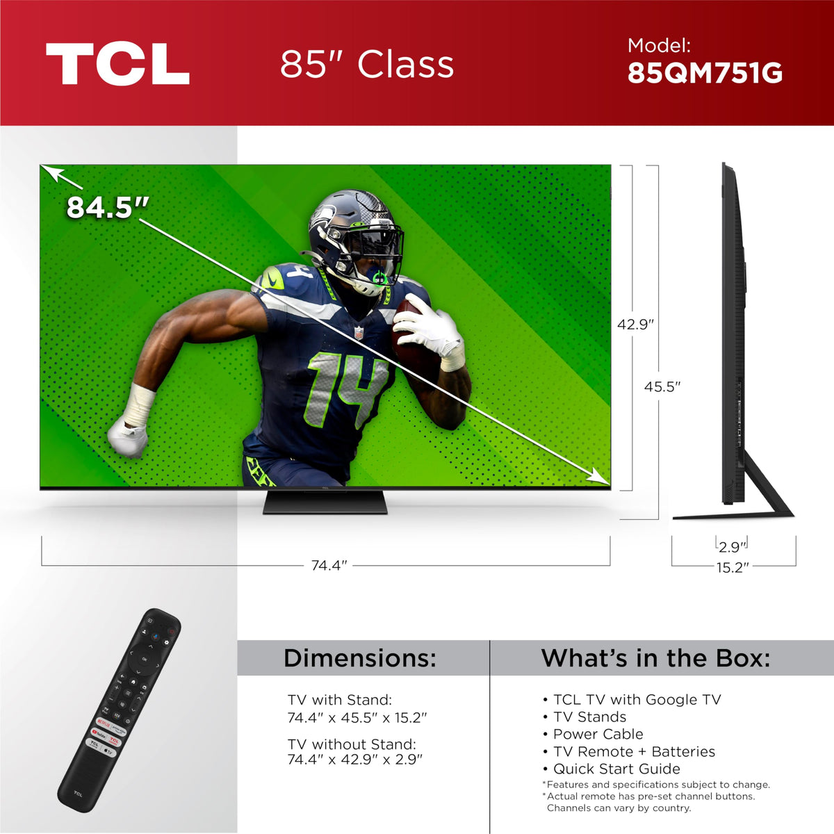 85-Inch QLED 4K Smart Mini LED TV with Google TV E566297