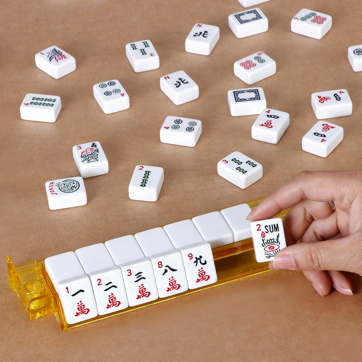 American Mahjong Set 166 White Tiles with 4 Racks and Bag M5767
