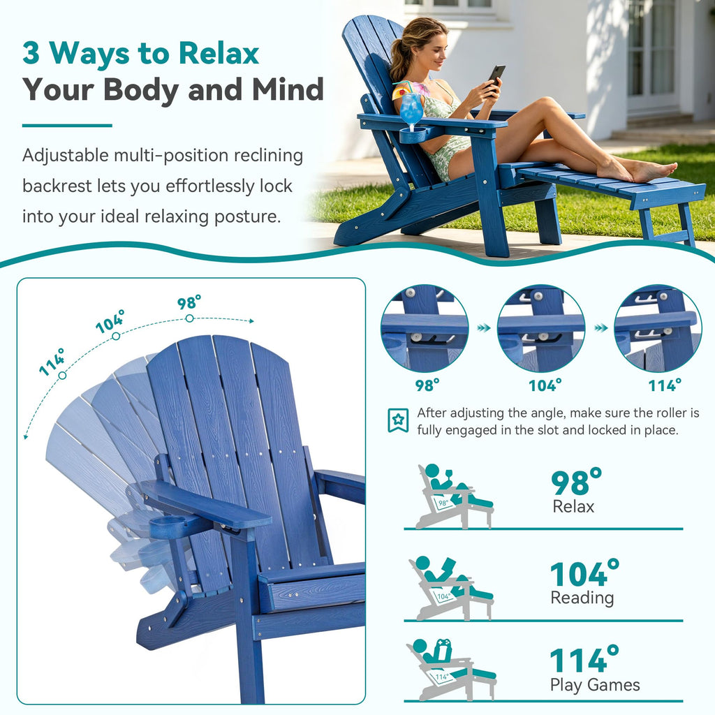 Folding Adjustable Adirondack Chairs Set of 2 with Footrest F528830