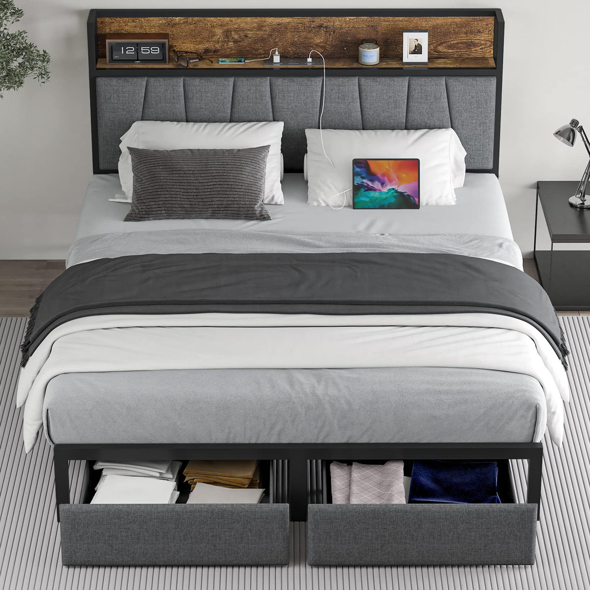 Full Size Storage Bed Frame with Headboard I568
