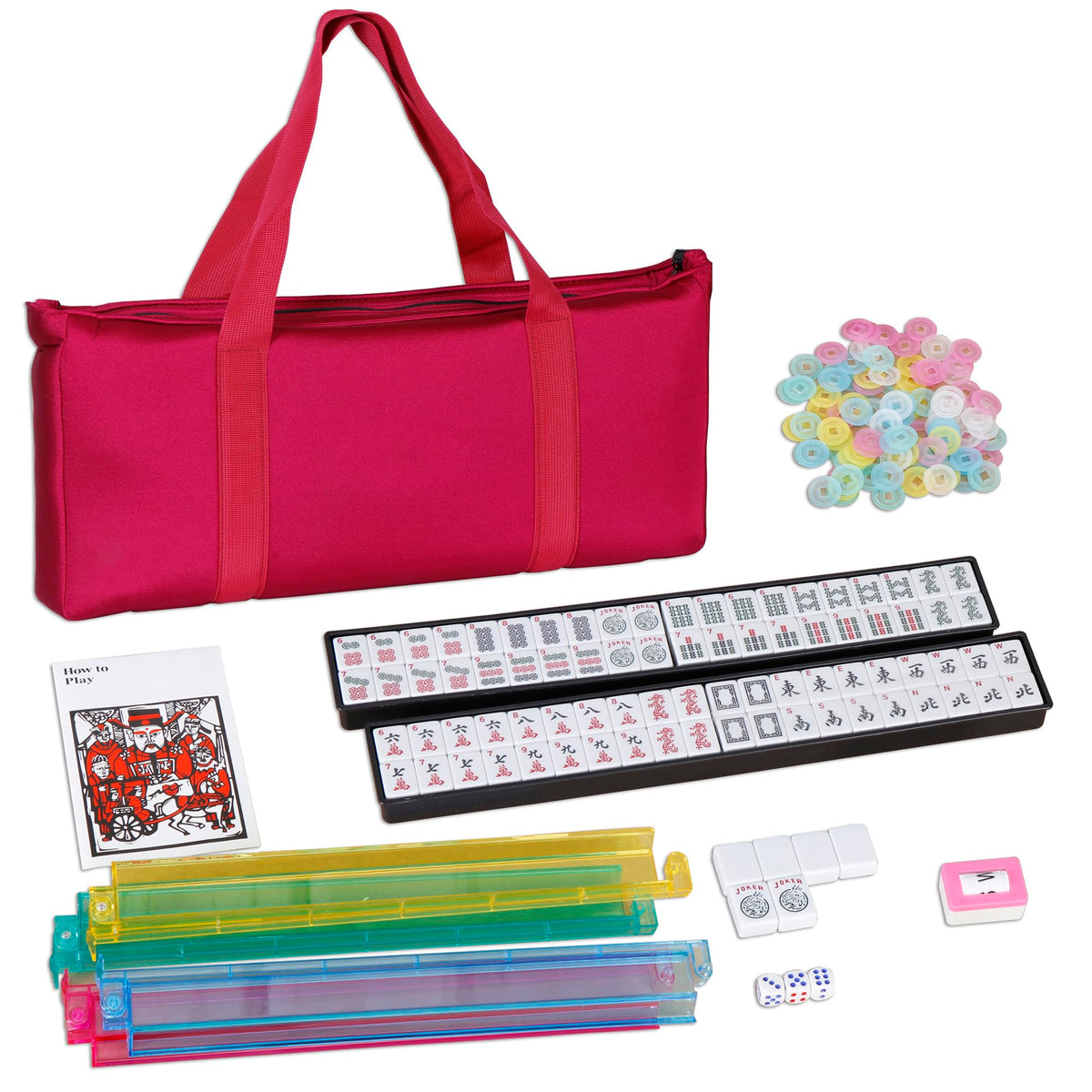 American Mahjong Set 166 White Tiles with 4 Racks and Bag M5767