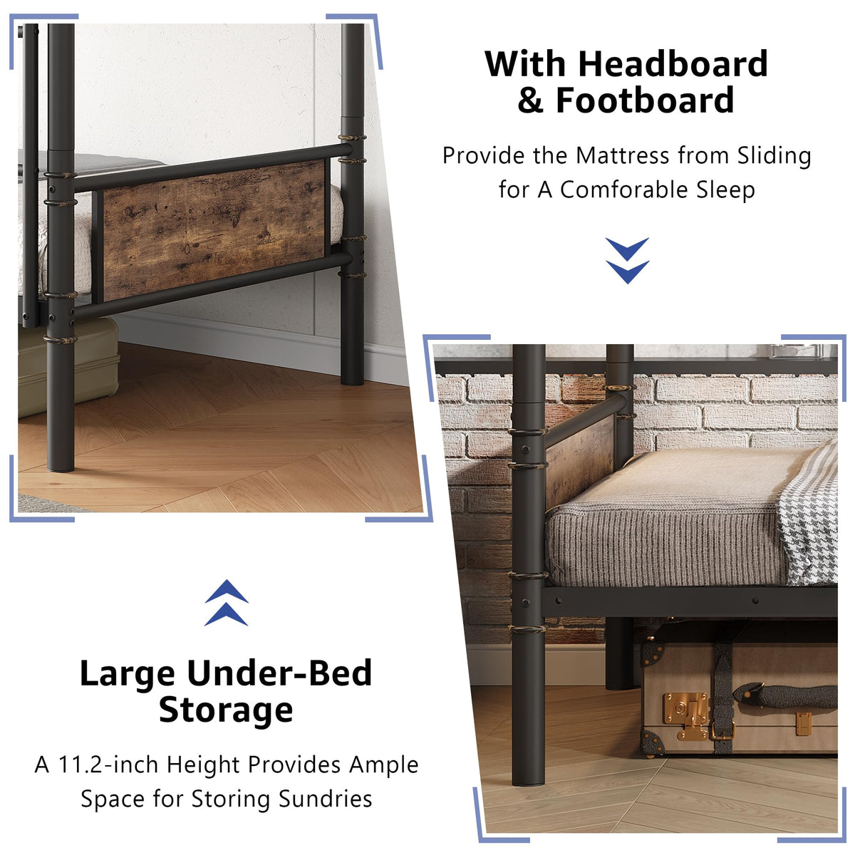 Twin Over Twin Metal Bunk Bed with Ladder and Guardrail I93845