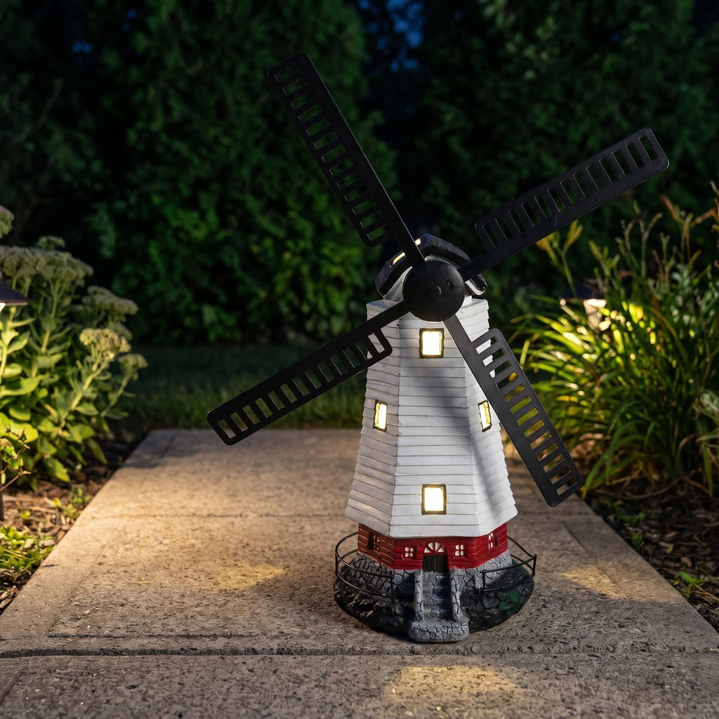 Solar Powered Rotating Lighthouse Garden Statue Light Q26847