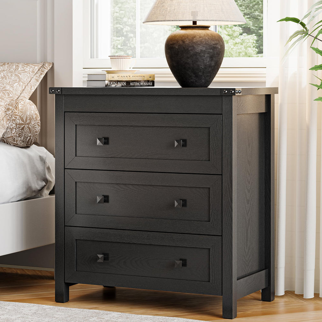 27.6" Wide Black 3 Drawer Wood Nightstand T8487