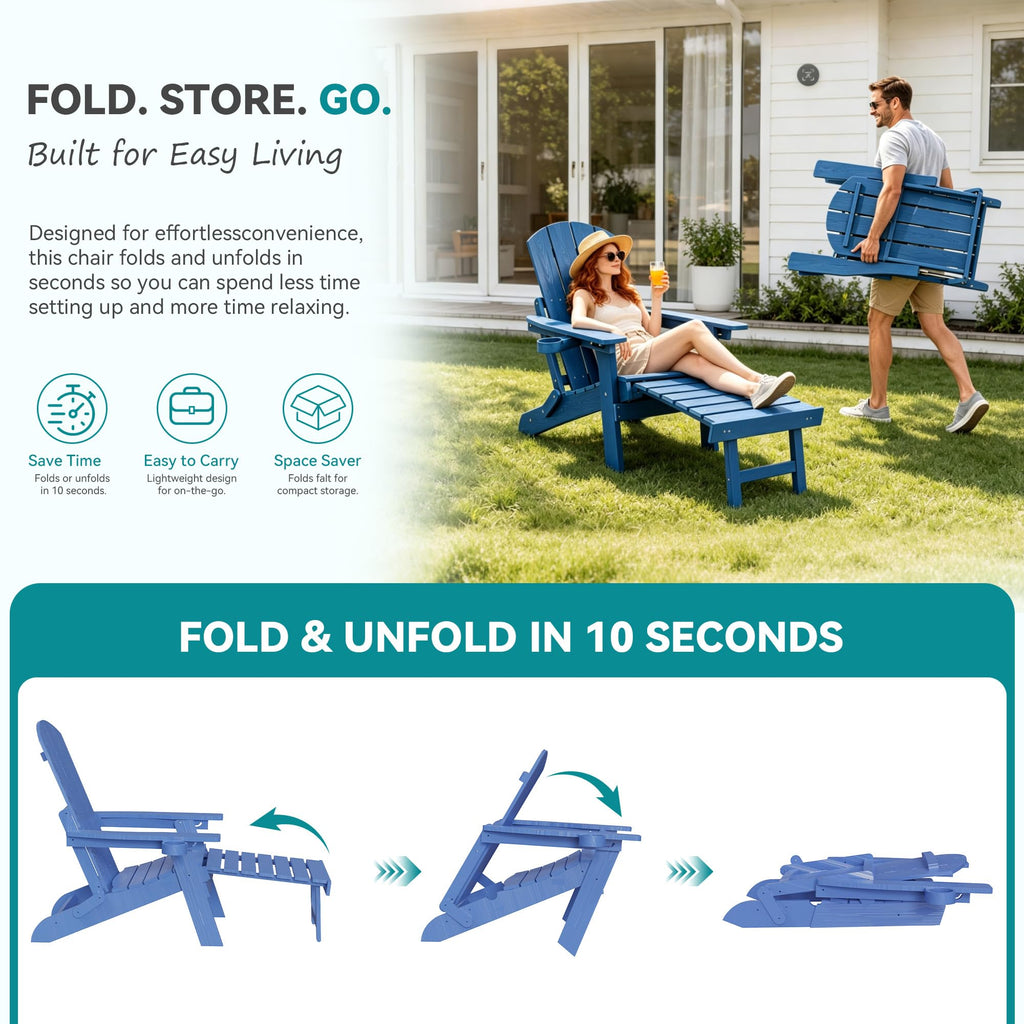 Folding Adjustable Adirondack Chairs Set of 2 with Footrest F528830