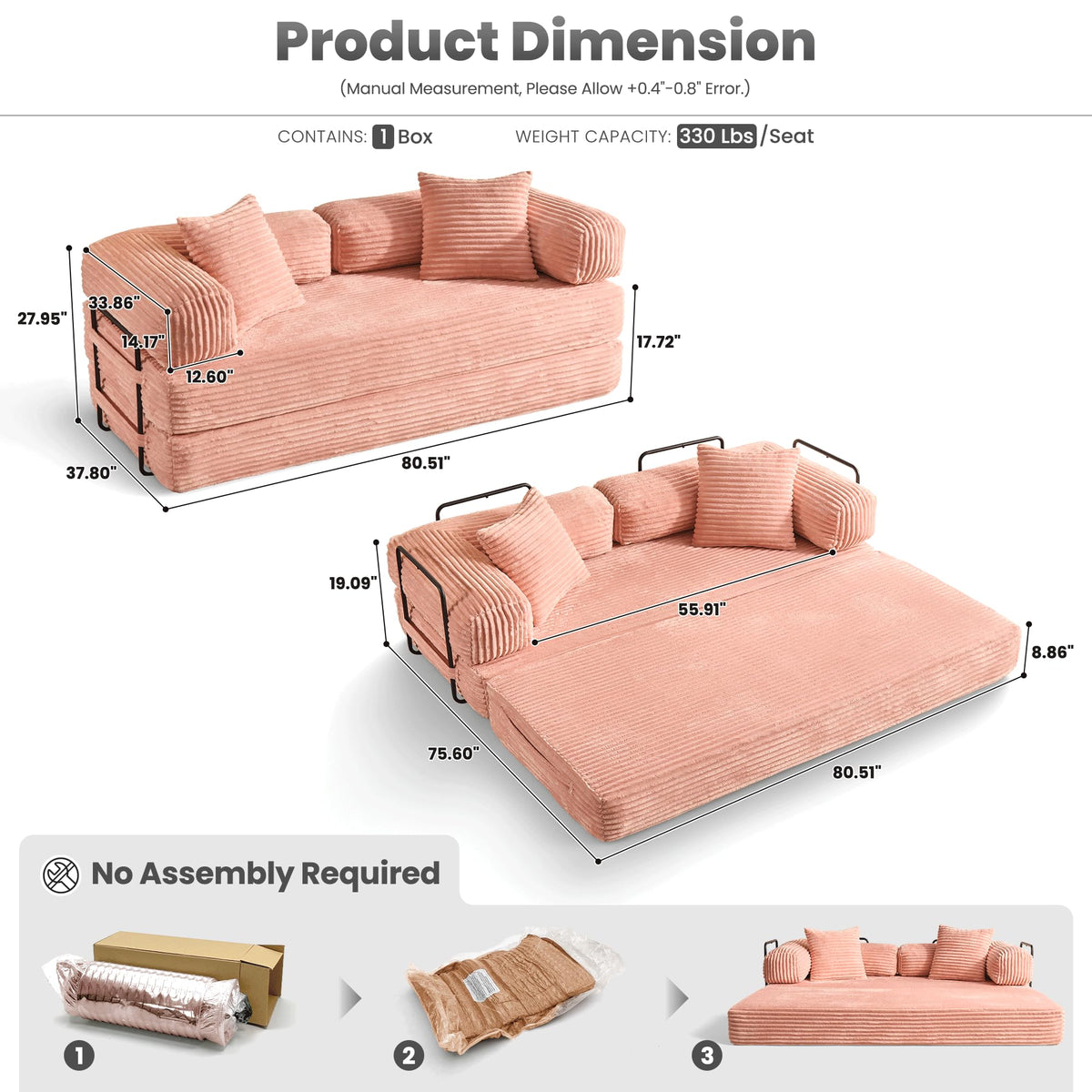 81" Folding Sofa Bed Convertible Floor Futon Lounger U773488