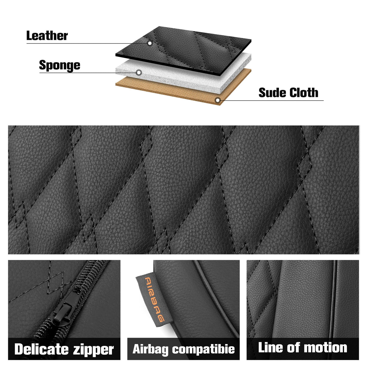 Faux Leather Car Seat Covers Full Set 5-Seat Black C49121