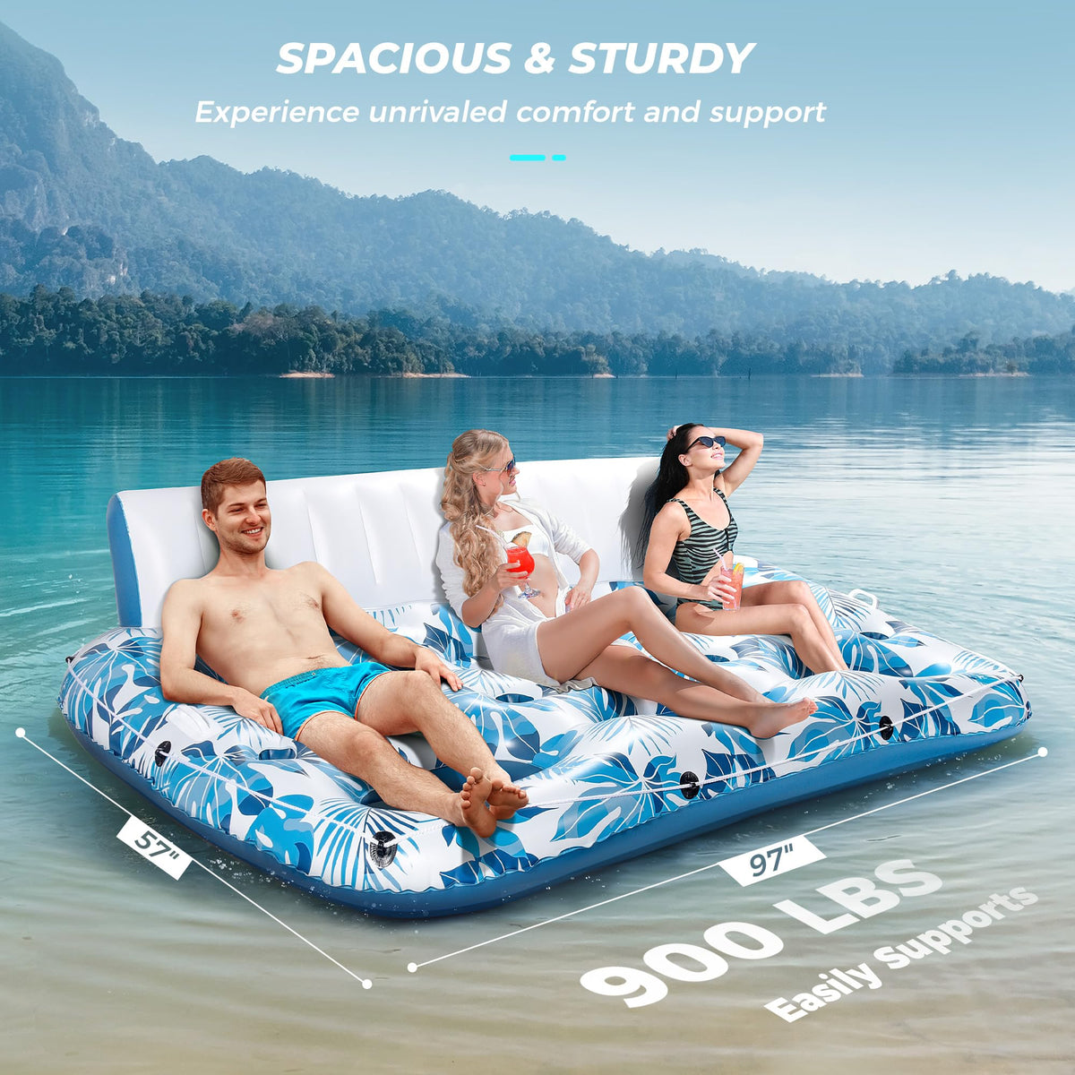Inflatable Pool Float Lounger with Backrest, Footrest, Cup Holder X904720