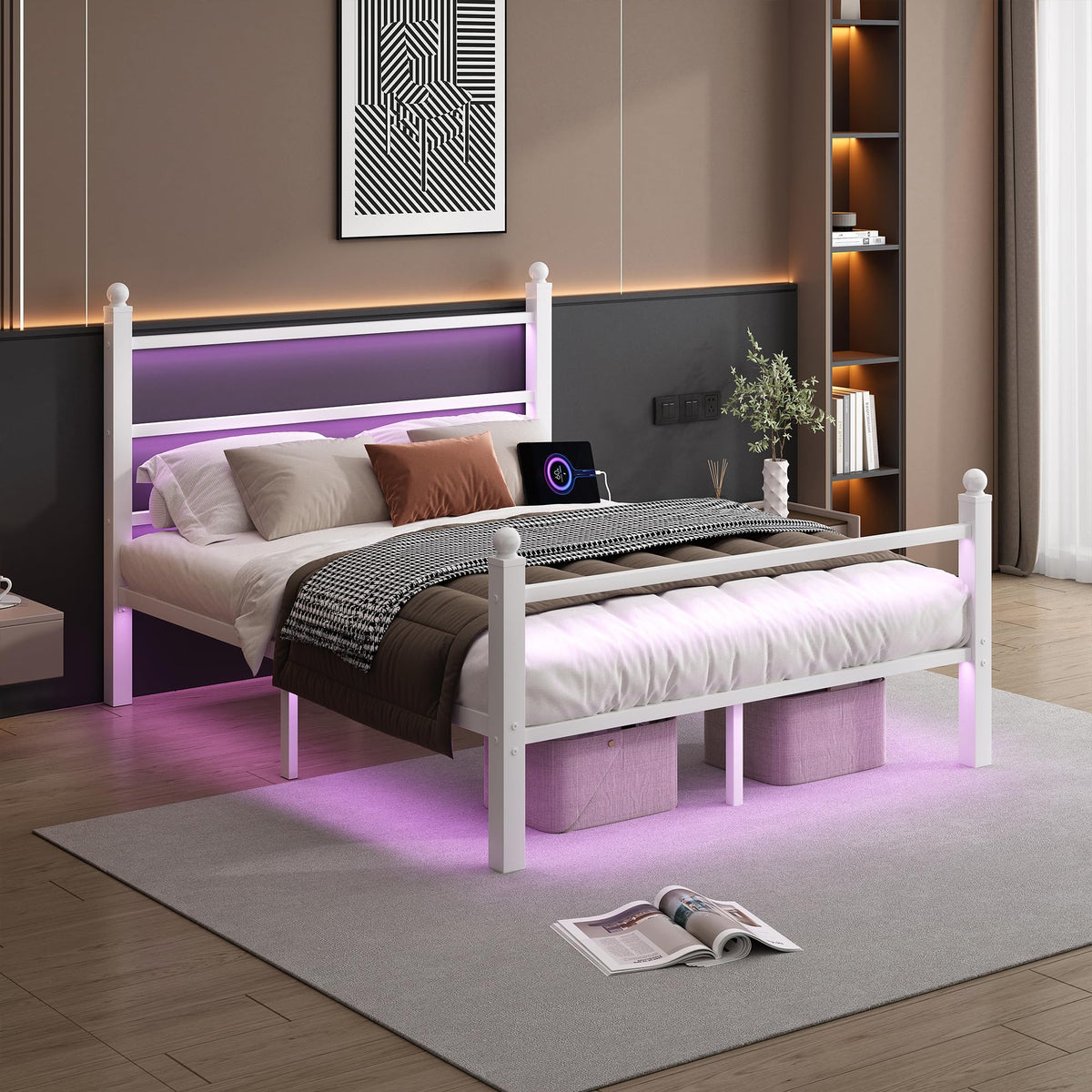 White Full Size Bed Frame with Headboard and Footboard A950