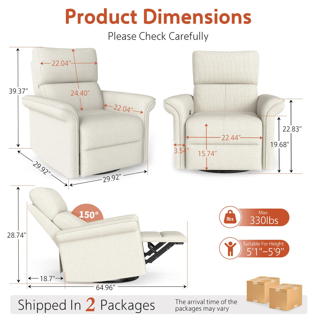 Fabric Light Gray Swivel Rocker Recliner Chair G32792