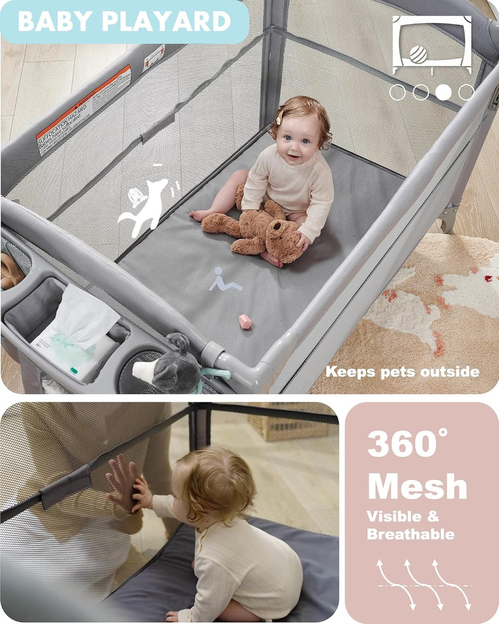 4-in-1 Baby Bassinet, Bedside Sleeper, Playard, Changing Table Q360