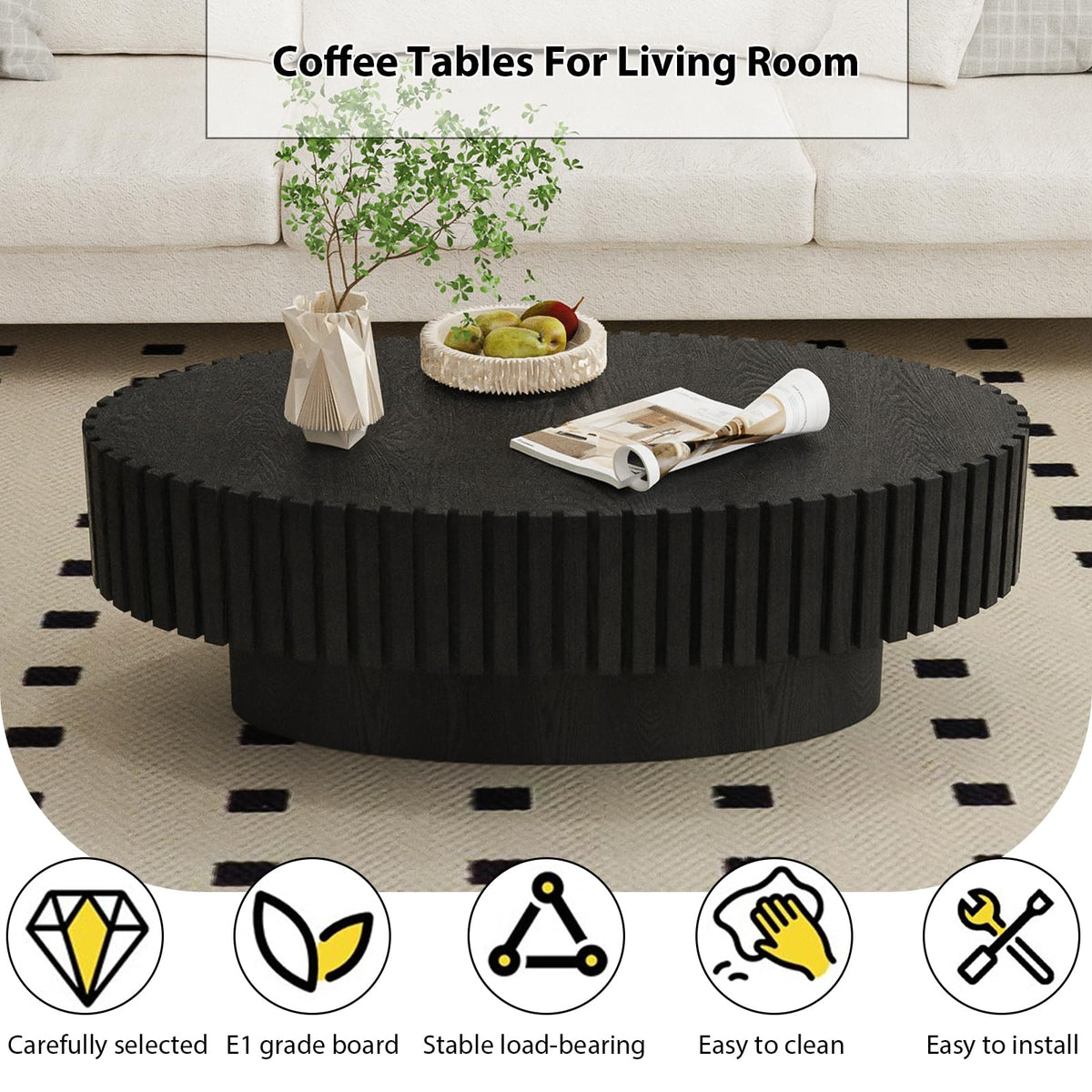 Black Oval Fluted Coffee Table A507