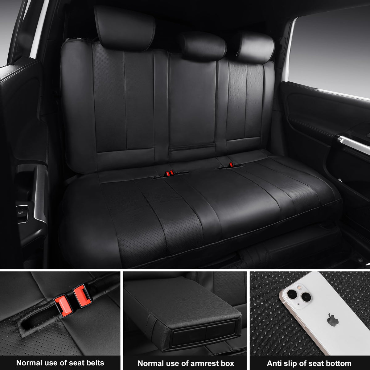 Black Nappa Leather Car Seat Covers Full Set B128