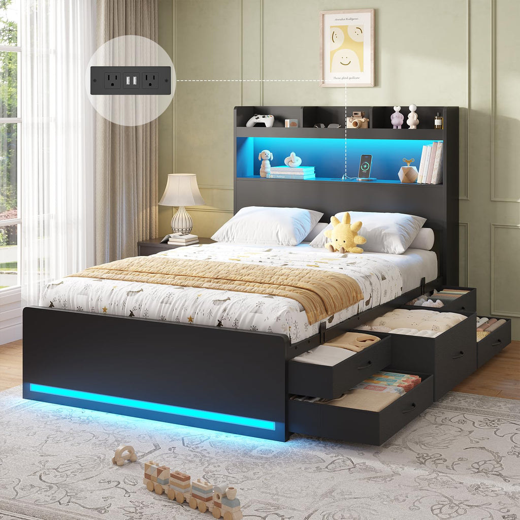 Twin Size Storage Bed Frame with 5 Drawers F2581