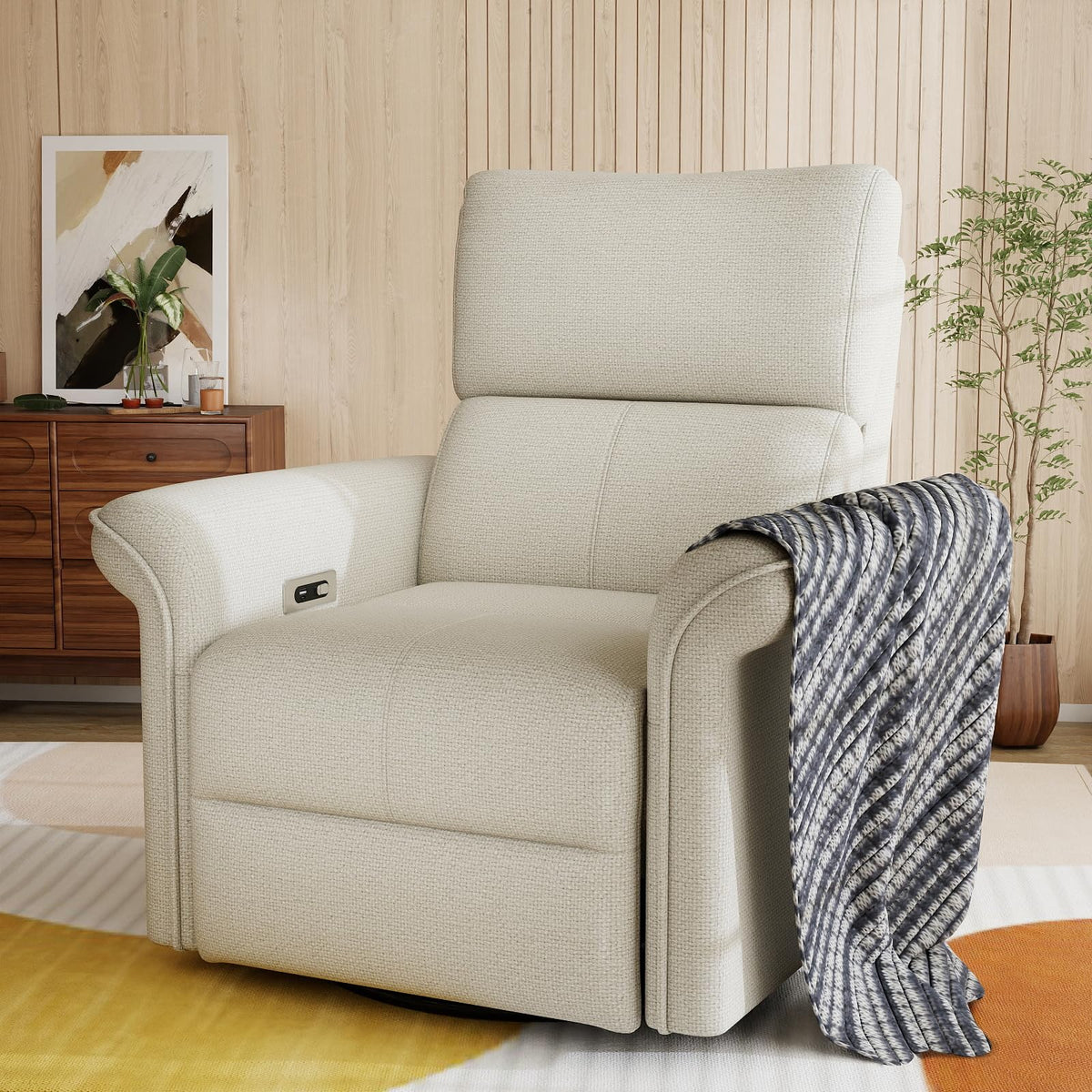 Fabric Light Gray Swivel Rocker Recliner Chair G32792