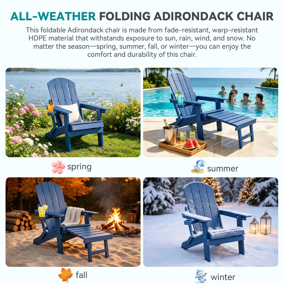 Folding Adjustable Adirondack Chairs Set of 2 with Footrest F528830
