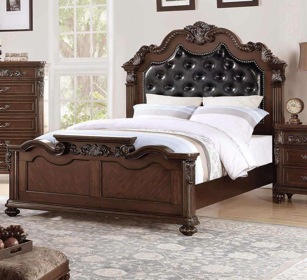 King Size Faux Leather Tufted Headboard Bed D47352